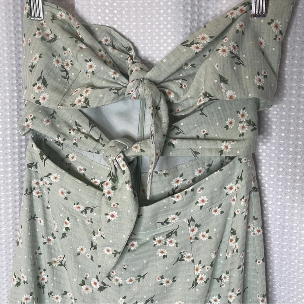 Majorelle Tessa Green Daisies Strapless Jumpsuit Cut Outs Smocking Revolve Sz S - Picture 4 of 9